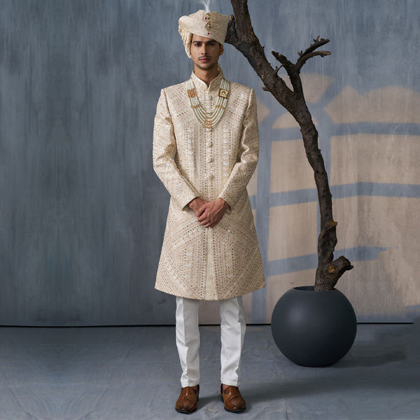 Sophisticated Light Taupe Sherwani with Exquisite Embroidery