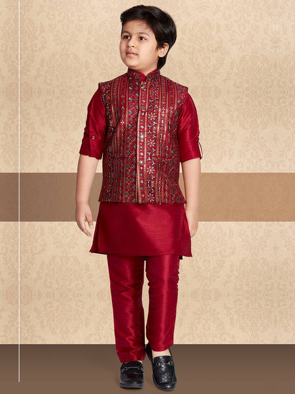 Traditional Embellished Maroon Kurta Bandi Suit