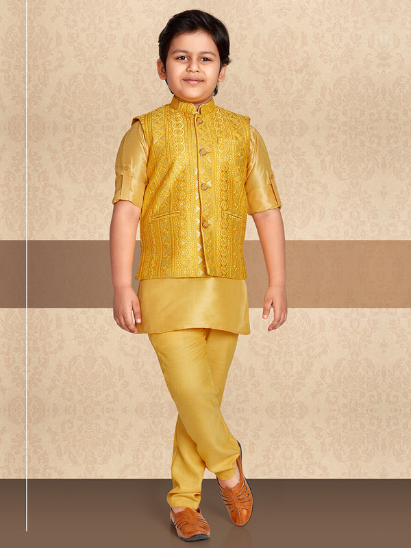 Shining Gold Bandi Jacket with Subtle Kurta Set