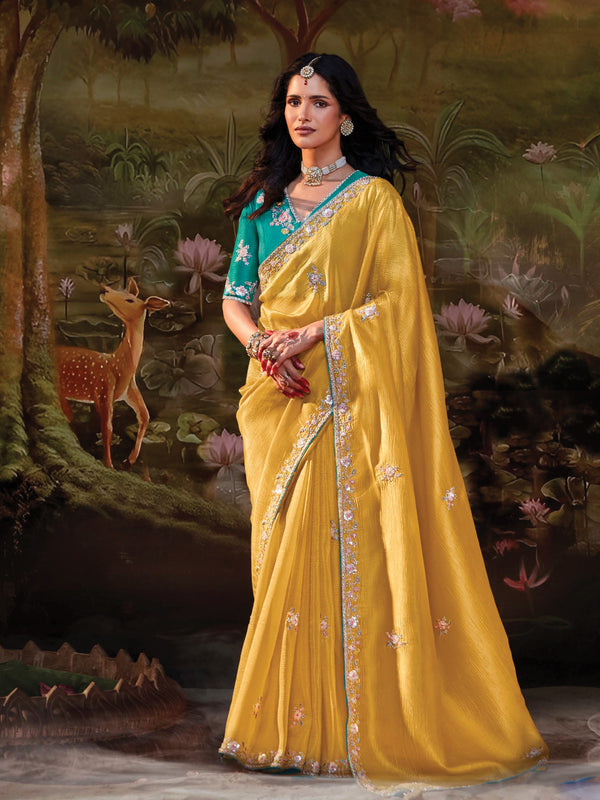 Golden Radiance Embroidered Silk Saree