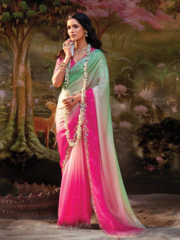 Blush Meadow Ombre Silk Saree