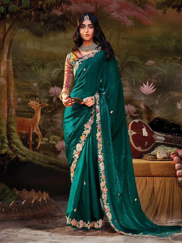 Emerald Green Enigma Embroidered Silk Saree