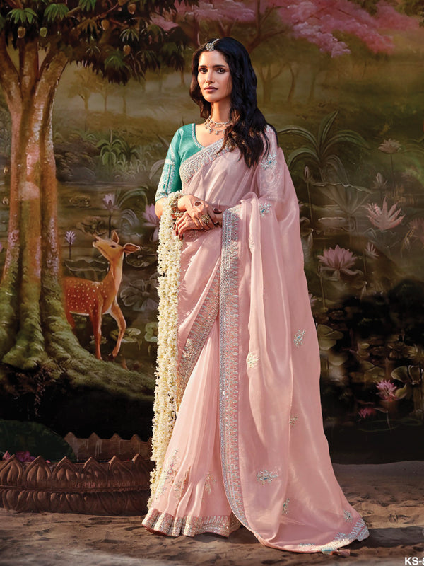 Blush Breeze Embroidered Organza Saree