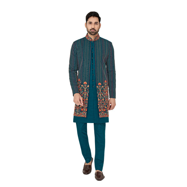 Latest Rama Blue Silk Indowestern