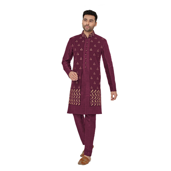 Purple Wedding Look Indowestern in Silk