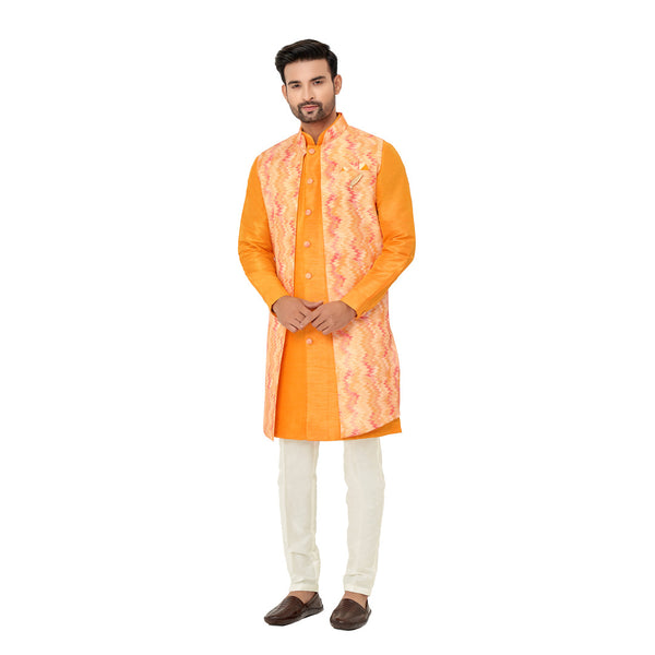 Wedding Look Orange Silk Indowestern