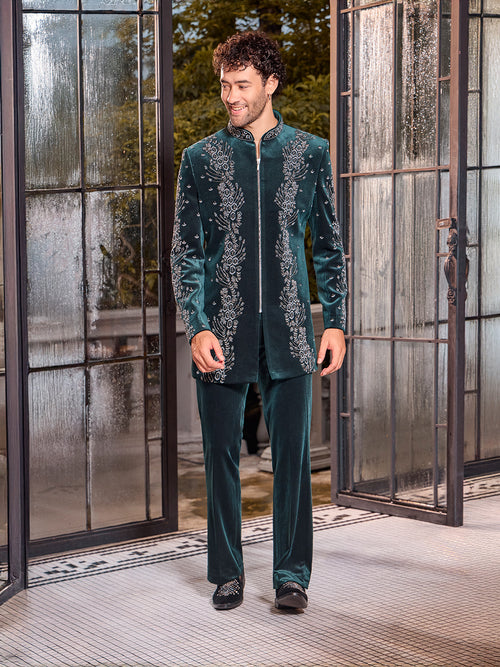 open lace back dress Buy Black Silk Indo Western Set For Men With Patch Work And Embroidery|  KALKI Fashion India main image 1