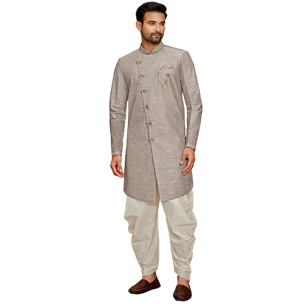 Light Purple Dhupion Silk Indo Western For Men