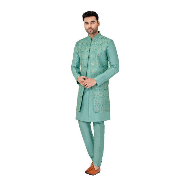 Wedding Sea Green Silk Indowestern