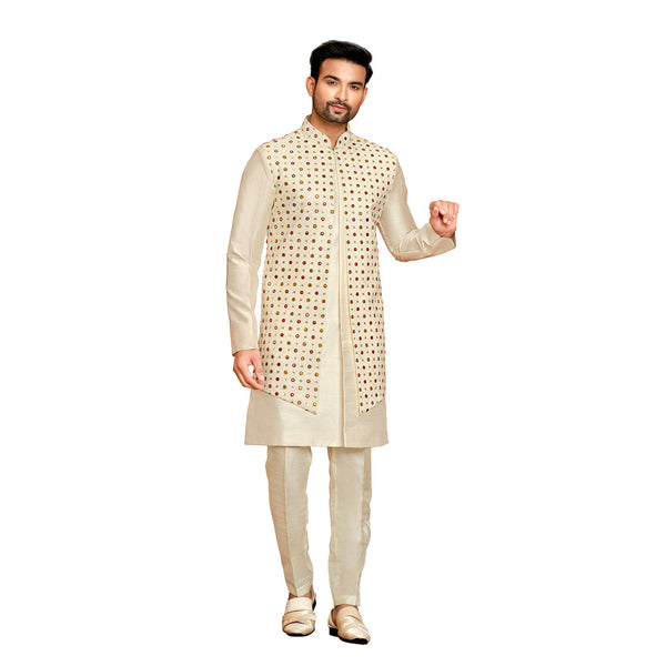 Cream Silk Indowestern for Men