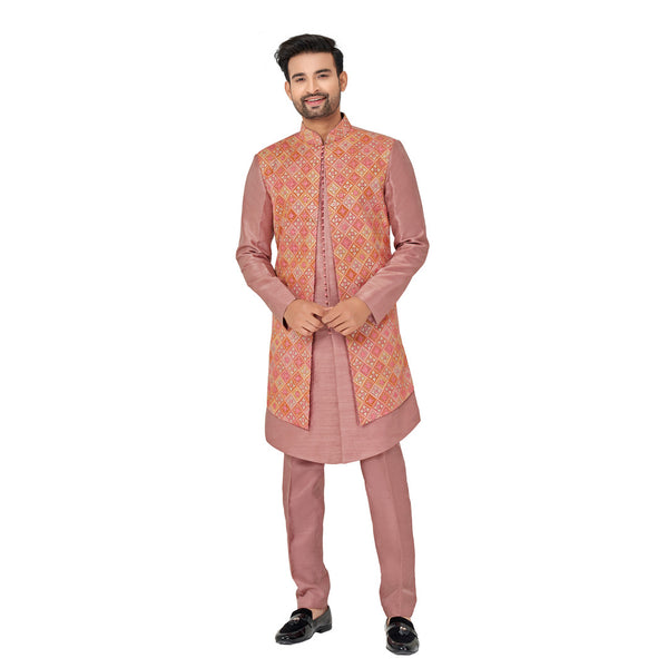 Dusty Peach Silk Printed Indowestern