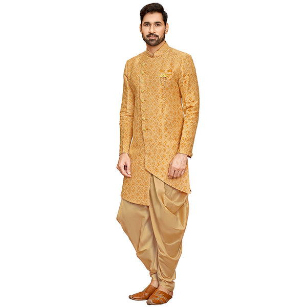 Gold Color Jacquard Indo Western for Mens