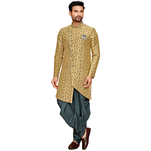 Multi Colour Indo Western In Jacquard With Work For Men