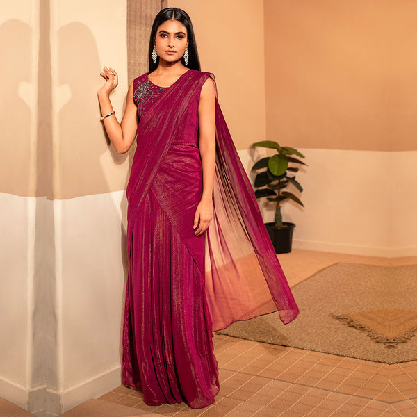 Scarlet IndoWestern Saree With Drape