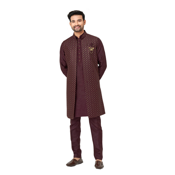 Wine Wedding Wear IndoWestern in Silk