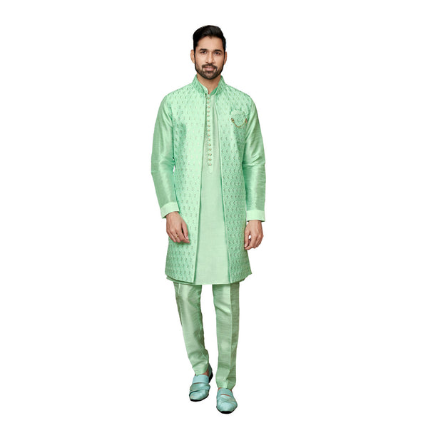 Silk Wedding Pista Green IndoWestern