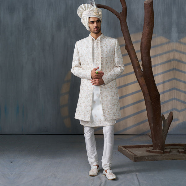 Timeless White Sherwani with Cream Embroidery