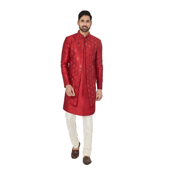 Wedding Wear Red Silk Indowestern