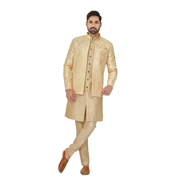 Silk Beige Indowestern for Wedding Wear