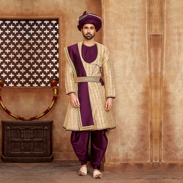 Regal Opulence  Golden and Purple Peshwari for Men