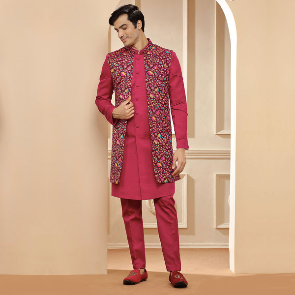 Hot Pink Premium Indo Western with Multicolour Jacket