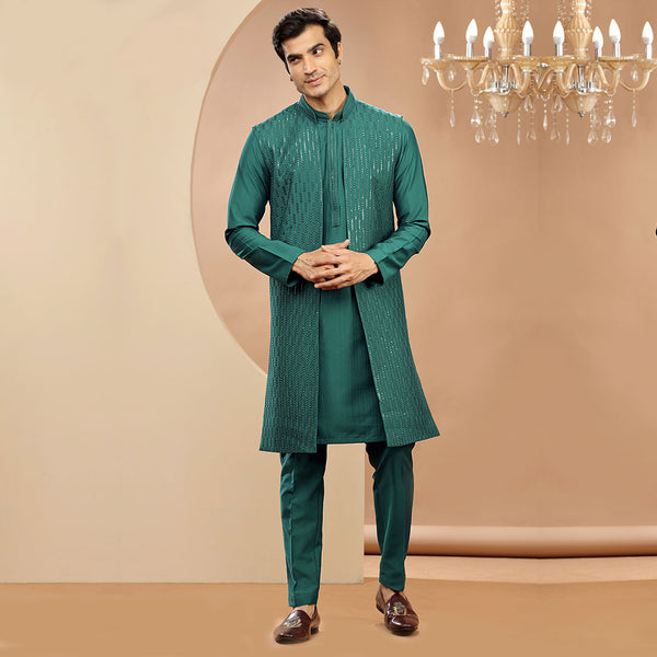 Shamrock Green 3 Piece Traditional Kurta Set for Men