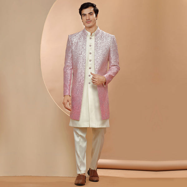 Classic Indo Western  Set With Onion Pink Two Toned Long Over Coat