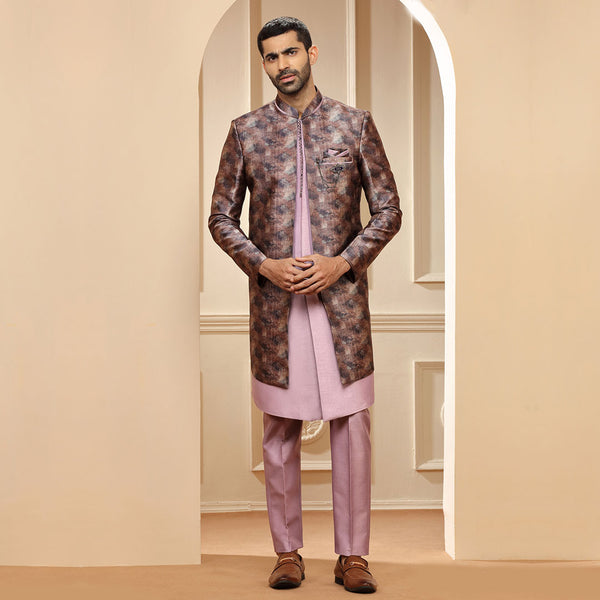 Onion Pink Indo Western  With Contrasting Multicolored Long Jacket