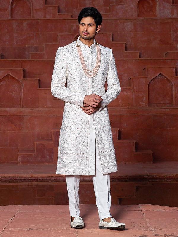 Men Complete White Embroidered Sherwani