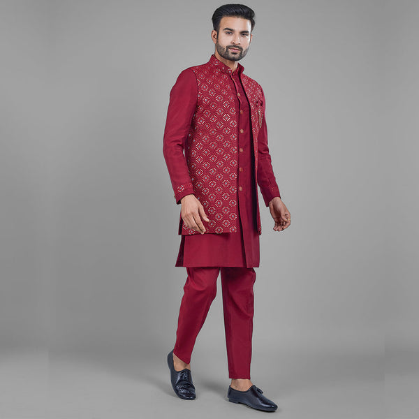 Regal Red Indo-Western Ensemble with Long Jacket