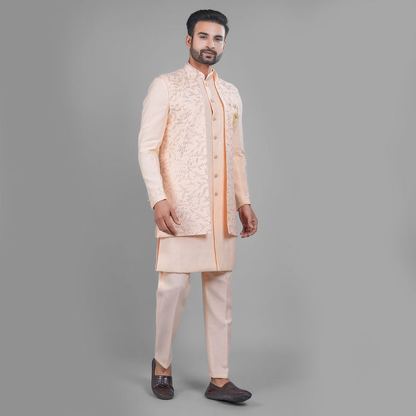 Elegant Peach Indo-Western Ensemble with Long Jacket