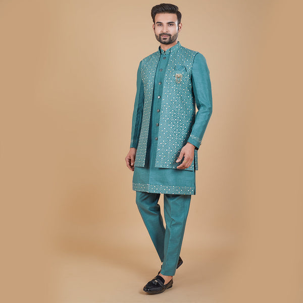 Stormy Teal Blue Indo-Western Suvidha Fashion Stormy Teal Blue Indo-Western Suvidha Fashion