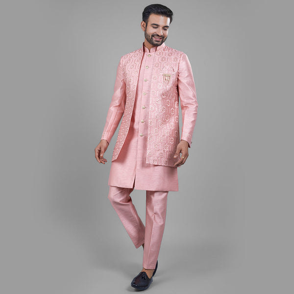 Dark Pink Indo-Western Ensemble with Long Jacket