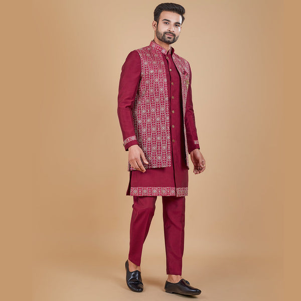 Radiance Red Indo-Western Ensemble with Designer Long Jacket