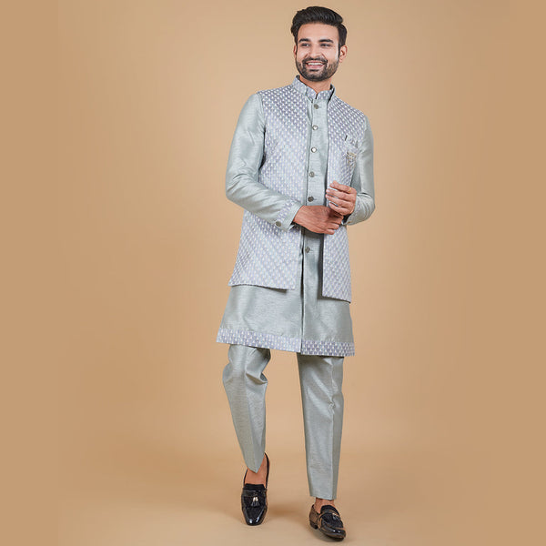 Symphony Silver Indo-Western Elegance with Designer Long Jacket