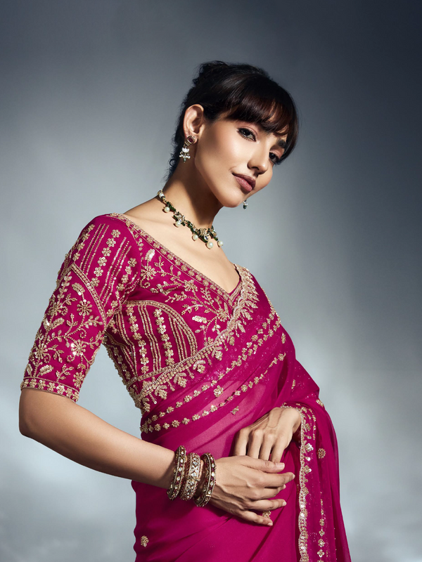 Blush Pink Organza Saree with Delicate Khatli Embroidery