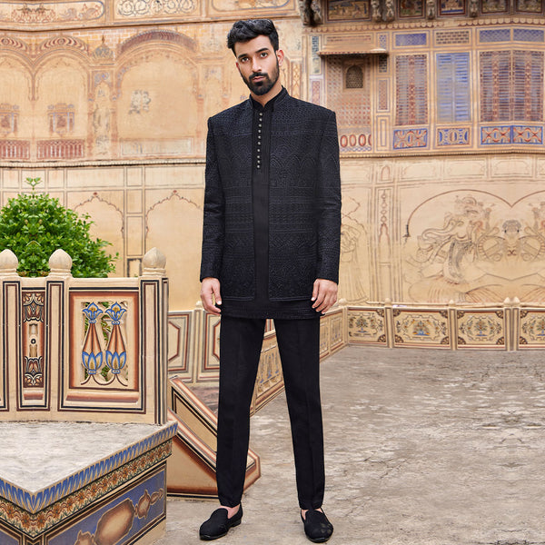 Stunning Black ThreadWork  Indowestern Set