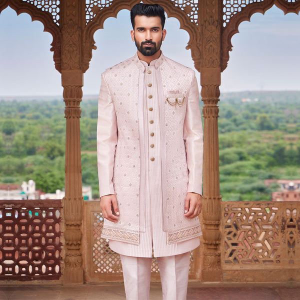 Light Pink Embroidered Dulha  Indowestern