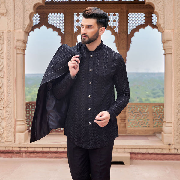 Black 3 Piece IndoWestern Set for Bridesman