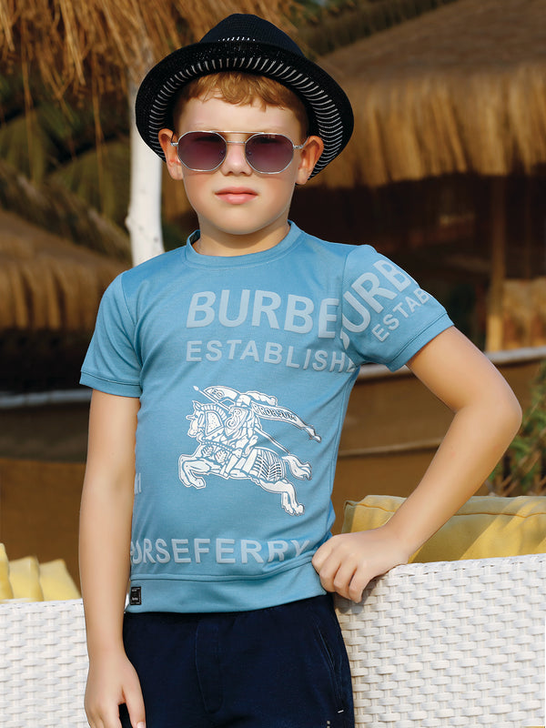 Boys Blue Burberry Print T-Shirt