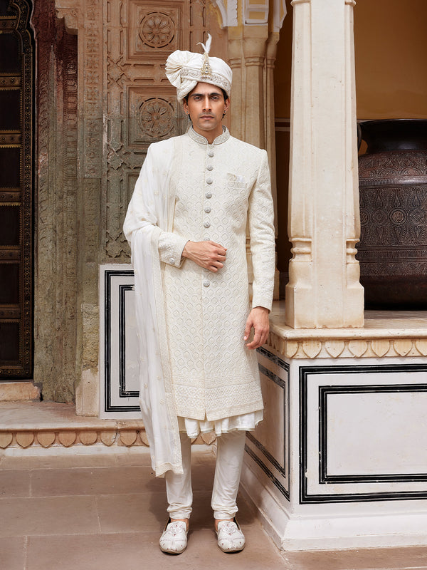 Dream Sherwani with Sculpted Resham Embroidery