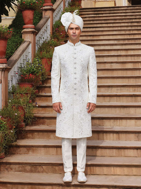 Majestic Ivory Sherwani with All-Over Dori and Sequin Work