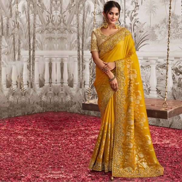 Royal Mustard Zardozi Splendor Saree