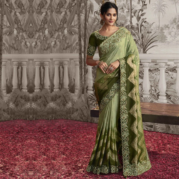 Forest Green Saree and Blouse Set with Heavy Embellishments