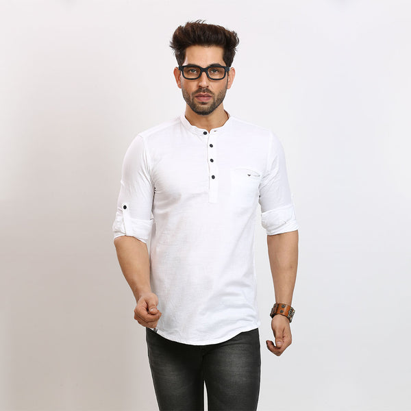 Classic White Short Silk Kurta