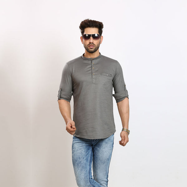 Classic Grey Short Silk Kurta