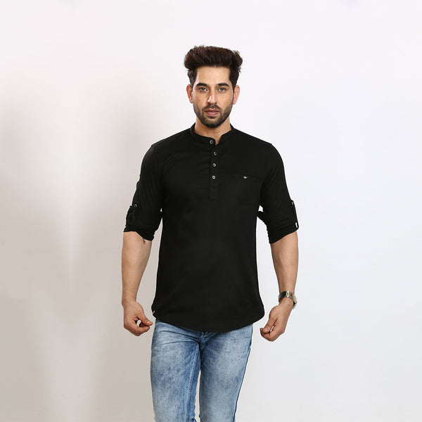 Elegant Black Short Silk Kurta