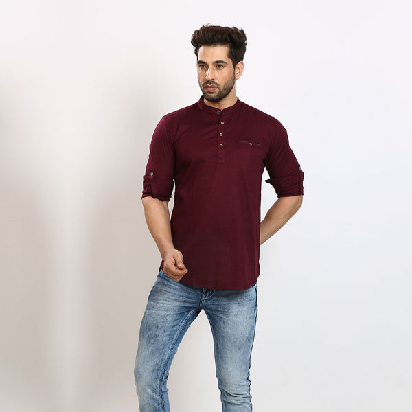 Refined Brown Short Silk Kurta