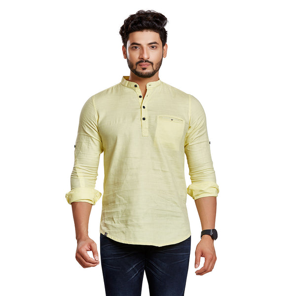 Luminous Light Yellow Short Silk Kurta