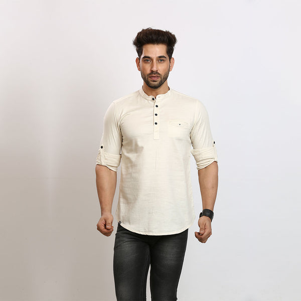 Elegant Off-White Short Silk Kurta